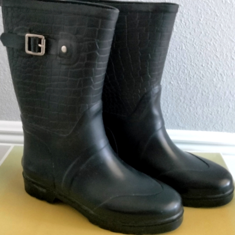 Michael Kors Black Croc-Embossed Rain Boots